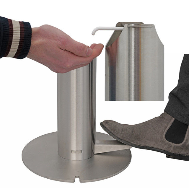 Supporto azionato pedale universale attivo rotondo del prodotto disinfettante del supporto dell'erogatore di Sanitiser del pedale del piede di metropolitana dell'acciaio inossidabile
